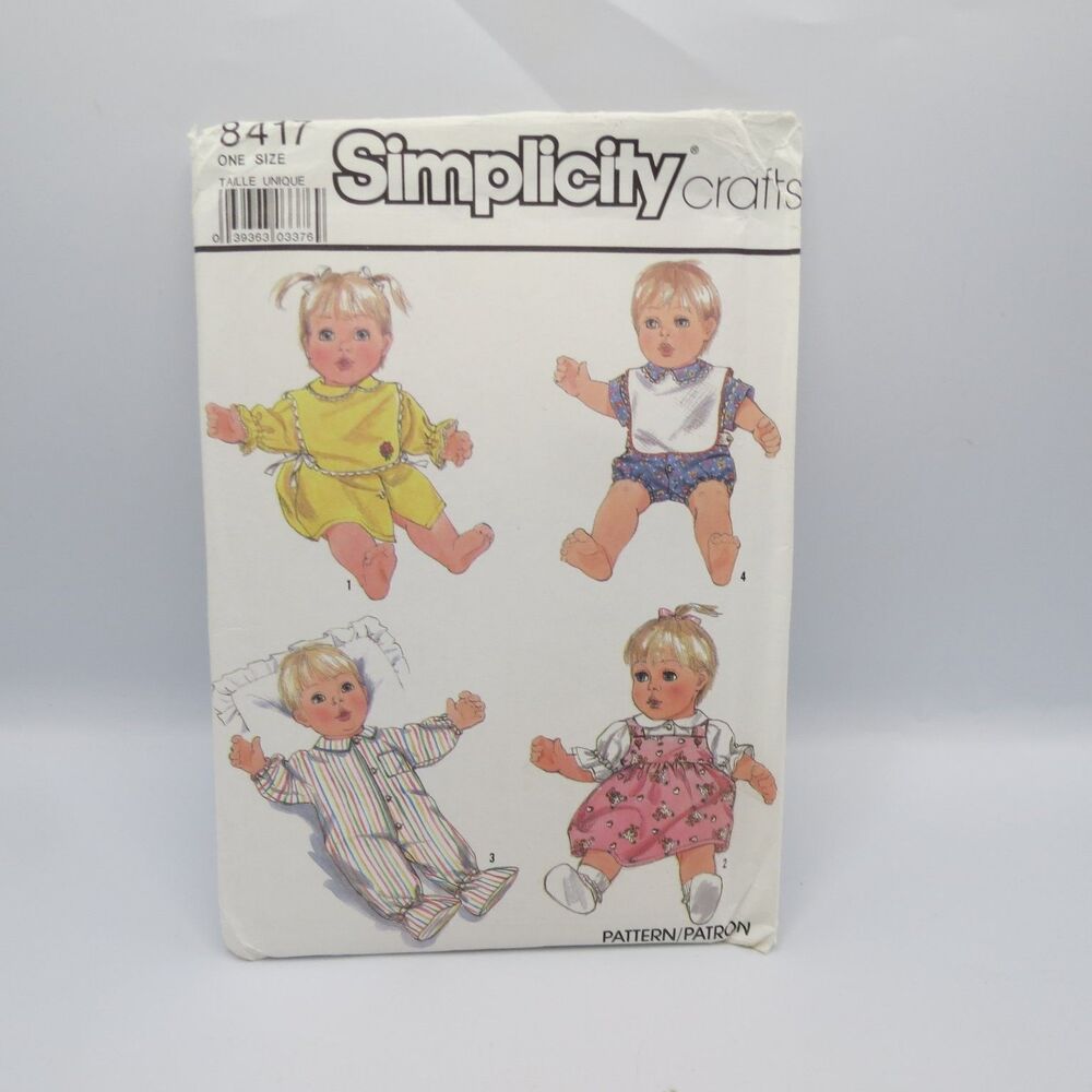 Simplicity Crafts 8417 Baby Doll Wardrobe Dress Romper Bib Top 21" Doll ONE SIZE